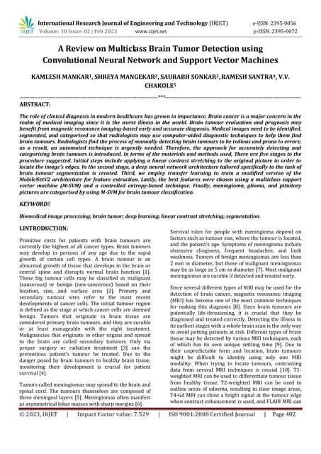 A Review on Multiclass Brain Tumor Detection using Convolutional Neural Netwo...