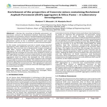 Enrichment of the properties of Concrete mixes containing Reclaimed Asphalt P...
