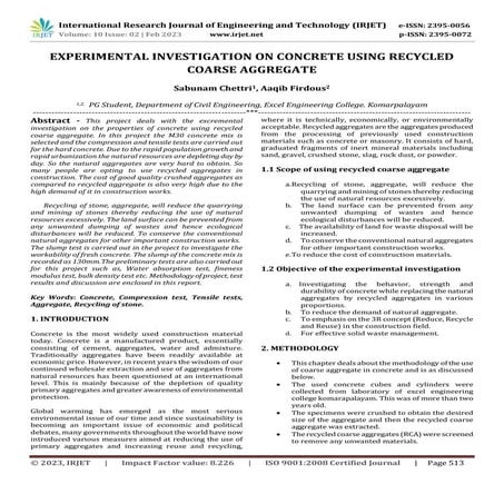 EXPERIMENTAL INVESTIGATION ON CONCRETE USING RECYCLED COARSE AGGREGATE