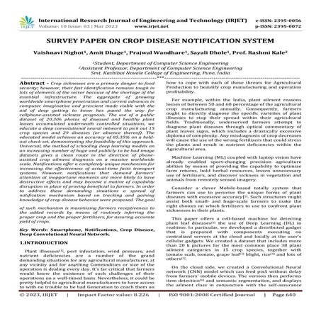 SURVEY PAPER ON CROP DISEASE NOTIFICATION SYSTEM