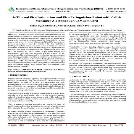 IoT based Fire Intimation and Fire Extinguisher Robot with Call & Messages Al...