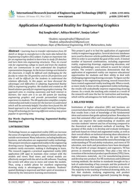 Application of Augmented Reality for Engineering Graphics