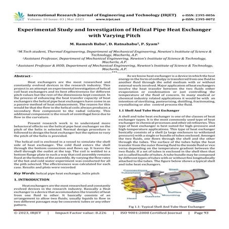 Experimental Study and Investigation of Helical Pipe Heat Exchanger with Vary...