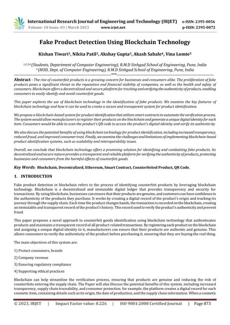 Fake Product Identification using Blockchain Technology | PDF