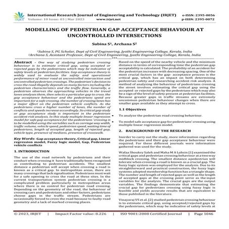 MODELLING OF PEDESTRIAN GAP ACCEPTANCE BEHAVIOUR AT UNCONTROLLED INTERSECTIONS