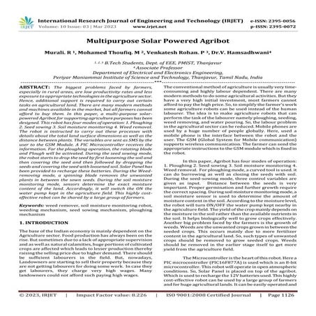 Multipurpose Solar Powered Agribot