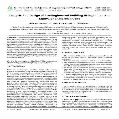 Analysis And Design of Pre-Engineered Building Using Indian And Equivalent Am...