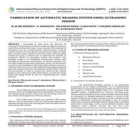 FABRICATION OF AUTOMATIC BRAKING SYSTEM USING ULTRASONIC SENSOR