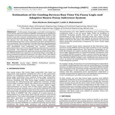 Estimation of Air-Cooling Devices Run Time Via Fuzzy Logic and Adaptive Neuro...