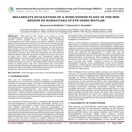 RELIABILITY EVALUATION OF A WIND POWER PLANT IN THE MID REGION OF KARNATAKA S...