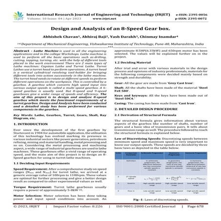 Design and Analysis of an 8-Speed Gear box.