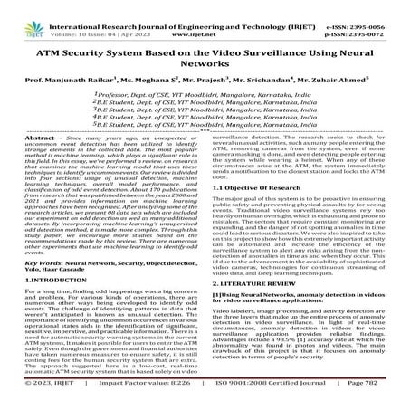 ATM Security System Based on the Video Surveillance Using Neural Networks