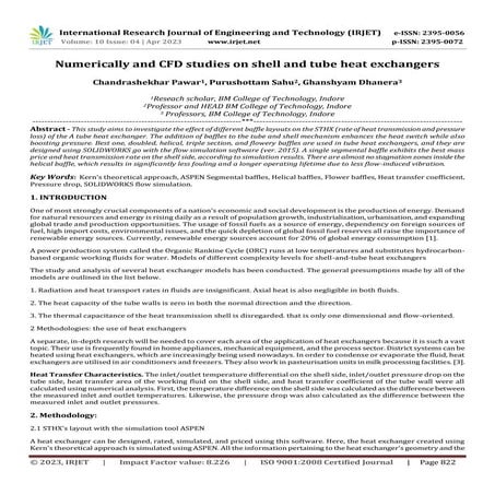 Numerically and CFD studies on shell and tube heat exchangers
