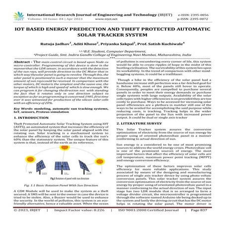 IOT BASED ENERGY PREDECTION AND THEFT PROTECTED AUTOMATIC SOLAR TRACKER SYSTEM