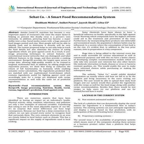 Sehat Co. - A Smart Food Recommendation System