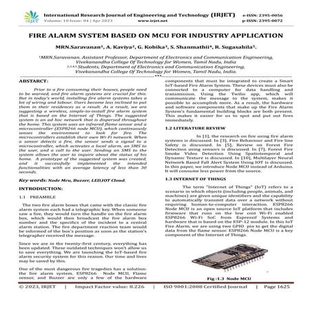 FIRE ALARM SYSTEM BASED ON MCU FOR INDUSTRY APPLICATION | PDF