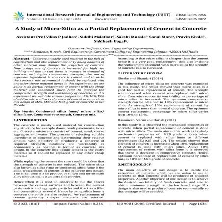 IRJET- Partial Replacement of Cement in Concrete by Silica Fume | PDF