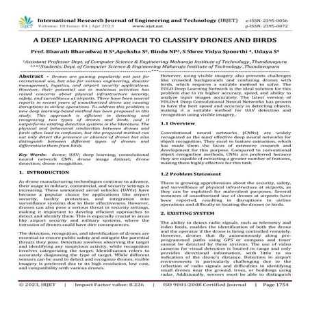 A DEEP LEARNING APPROACH TO CLASSIFY DRONES AND BIRDS