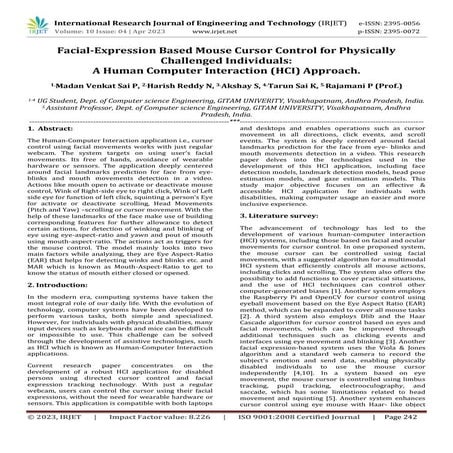 Facial-Expression Based Mouse Cursor Control for Physically Challenged Indivi...