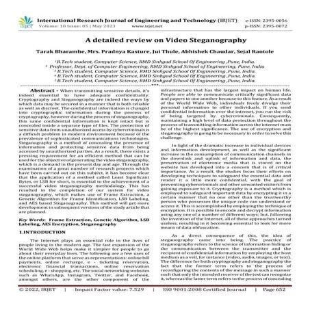 A detailed review on Video Steganography