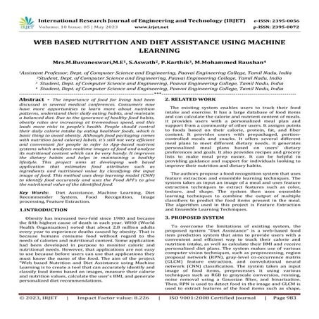 WEB BASED NUTRITION AND DIET ASSISTANCE USING MACHINE LEARNING