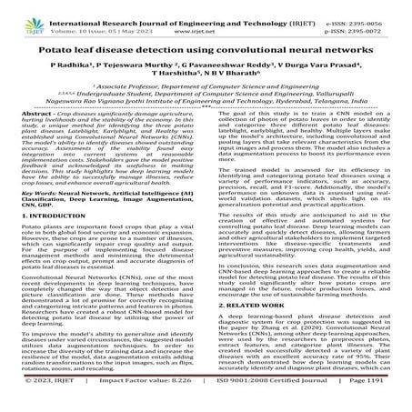 Potato leaf disease detection using convolutional neural networks