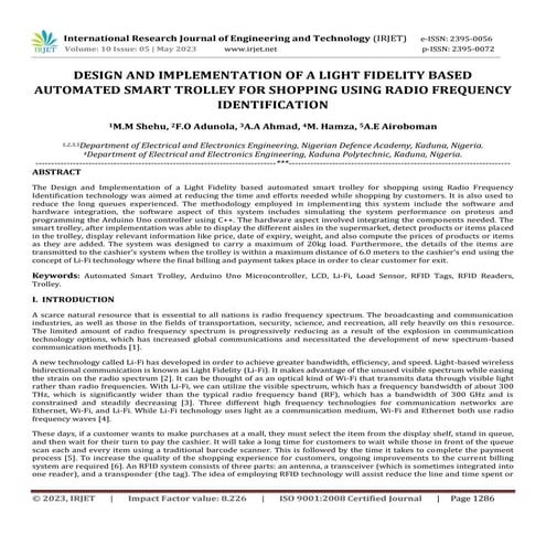 DESIGN AND IMPLEMENTATION OF A LIGHT FIDELITY BASED AUTOMATED SMART TROLLEY F...