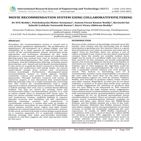 MOVIE RECOMMENDATION SYSTEM USING COLLABORATIVE FILTERING