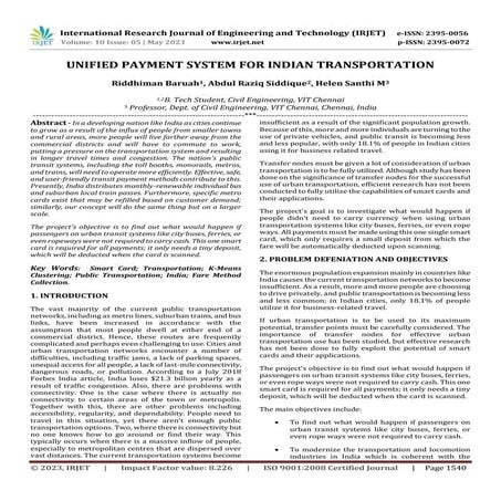 UNIFIED PAYMENT SYSTEM FOR INDIAN TRANSPORTATION