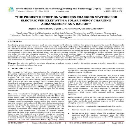 “THE PROJECT REPORT ON WIRELESS CHARGING STATION FOR ELECTRIC VEHICLES WITH A...