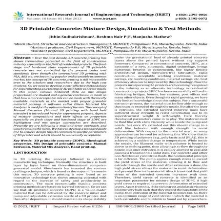 3D Printable Concrete: Mixture Design, Simulation & Test Methods | PDF