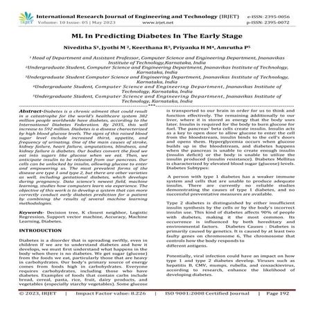 ML In Predicting Diabetes In The Early Stage