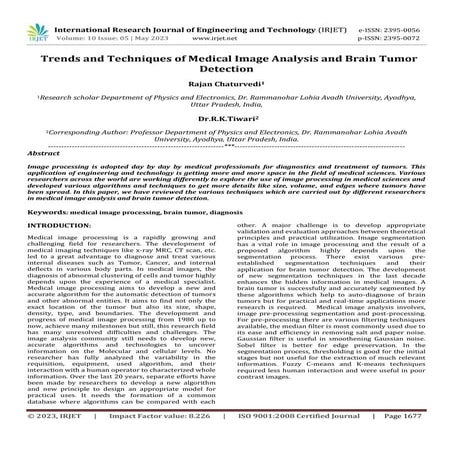 Trends and Techniques of Medical Image Analysis and Brain Tumor Detection
