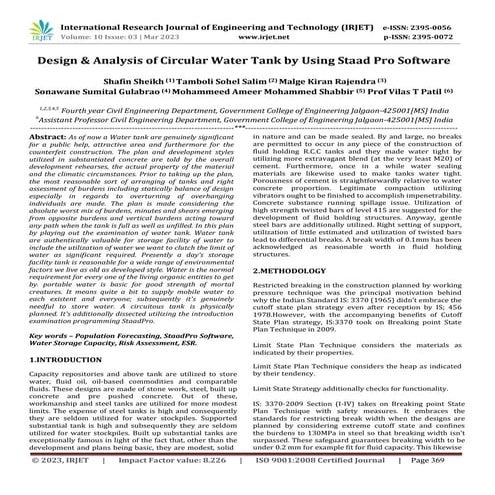 Design & Analysis of Circular Water Tank by Using Staad Pro Software