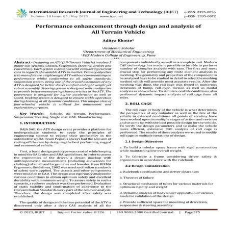Performance enhancement through design and analysis of All Terrain Vehicle