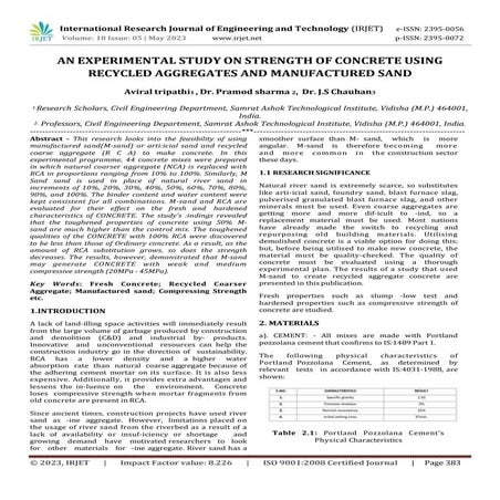AN EXPERIMENTAL STUDY ON STRENGTH OF CONCRETE USING RECYCLED AGGREGATES ...