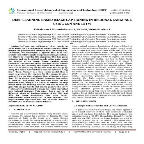 DEEP LEARNING BASED IMAGE CAPTIONING IN REGIONAL LANGUAGE USING CNN AND LSTM