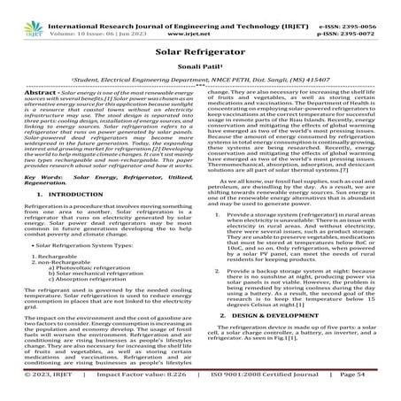 Design of Mini Compressorless Solar Powered Refrigerator | PDF