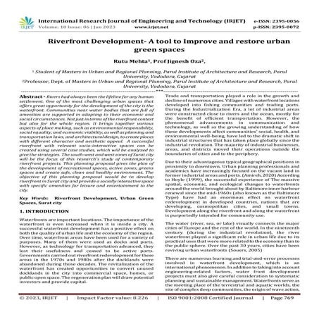 Riverfront Development- A tool to Improve and restore urban green spaces