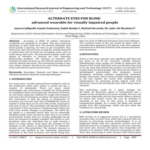 ALTERNATE EYES FOR BLIND advanced wearable for visually impaired people