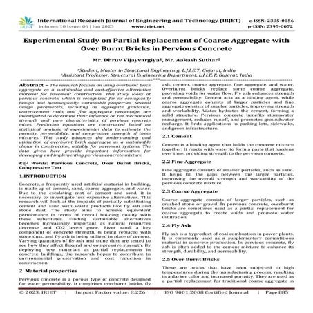 Experimental Study on Partial Replacement of Coarse Aggregate with Over Burnt...