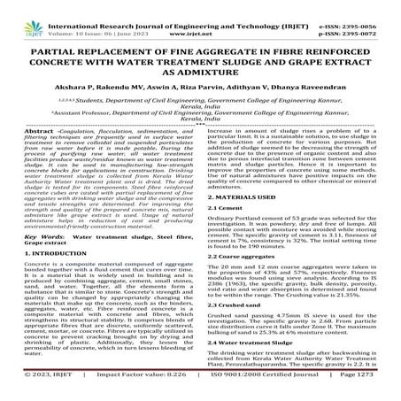 PARTIAL REPLACEMENT OF FINE AGGREGATE IN FIBRE REINFORCED CONCRETE WITH ...