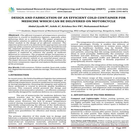 DESIGN AND FABRICATION OF AN EFFICIENT COLD CONTAINER FOR MEDICINE WHICH CAN ...