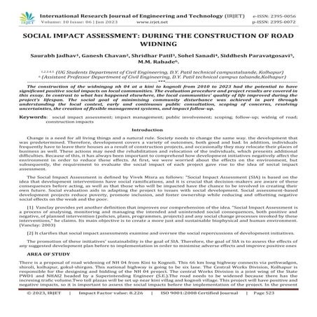 SOCIAL IMPACT ASSESSMENT: DURING THE CONSTRUCTION OF ROAD WIDNING | PDF