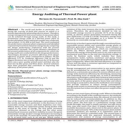 Energy Auditing of Thermal Power plant