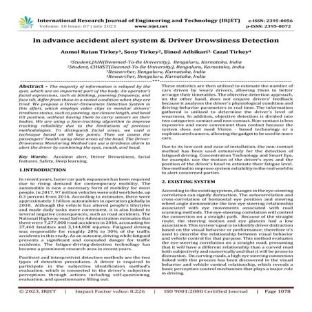 Driver Drowsiness and Alert System using Image Processing & IoT | PDF
