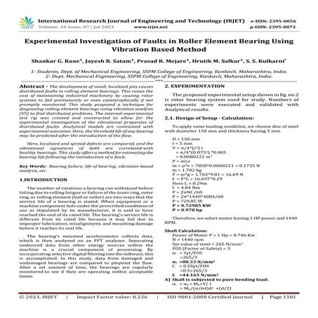 Experimental Investigation of Faults in Roller Element Bearing Using Vibratio...