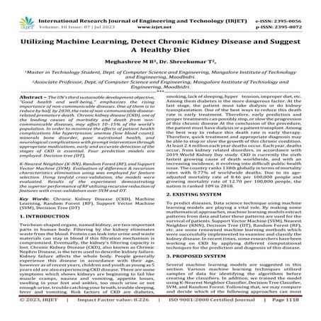 Utilizing Machine Learning, Detect Chronic Kidney Disease and Suggest A Healt...