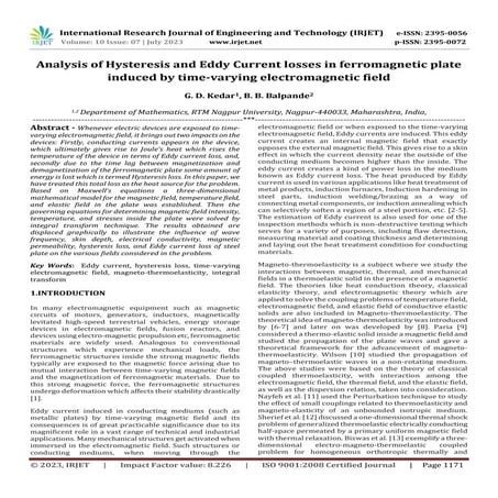 Analysis of Hysteresis and Eddy Current losses in ferromagnetic plate ...