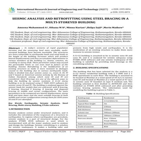 SEISMIC ANALYSIS AND RETROFITTING USING STEEL BRACING IN A MULTI-STOREYED BUI...